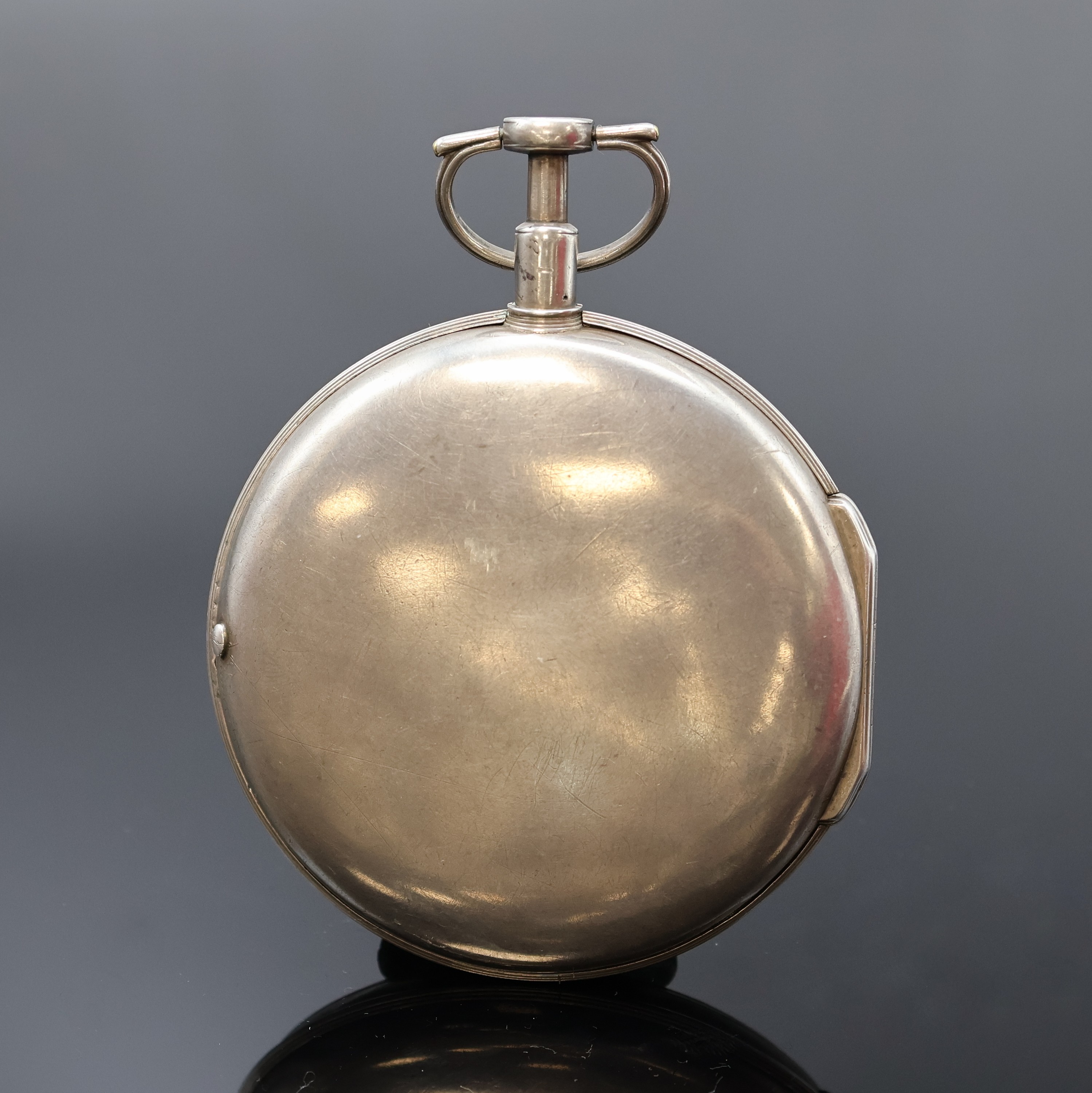 Detail a: ROMILLY a Paris seltene übergroße (79 mm) Spindeltaschenuhr mit Datum in Silber, Frankreich um 1800, Schlüsselaufzug, glattes Geh. m. ...