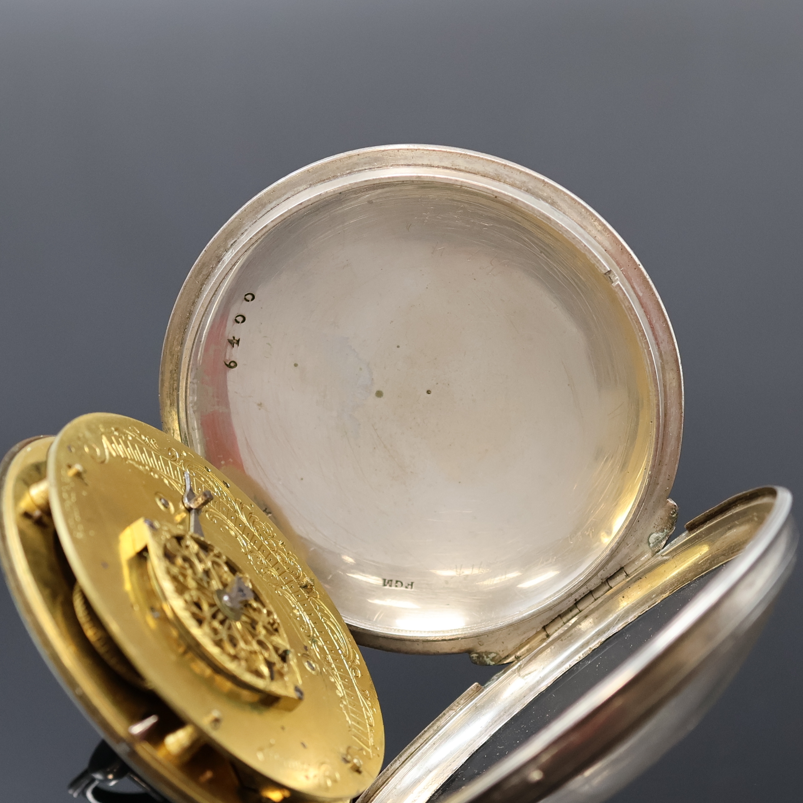 Detail c: ROMILLY a Paris seltene übergroße (79 mm) Spindeltaschenuhr mit Datum in Silber, Frankreich um 1800, Schlüsselaufzug, glattes Geh. m. ...