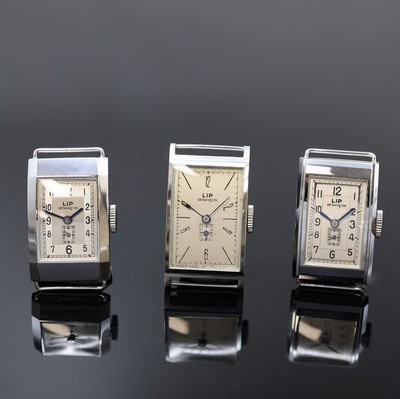 Image LIP T.18 - 3 rechteckige Armbanduhren aus Lagerbestand um 1940, Frankreich, Handaufzug, ...