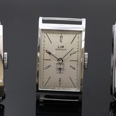 26936238b - LIP T.18 - 3 rechteckige Armbanduhren aus Lagerbestand um 1940, Frankreich, Handaufzug, ...
