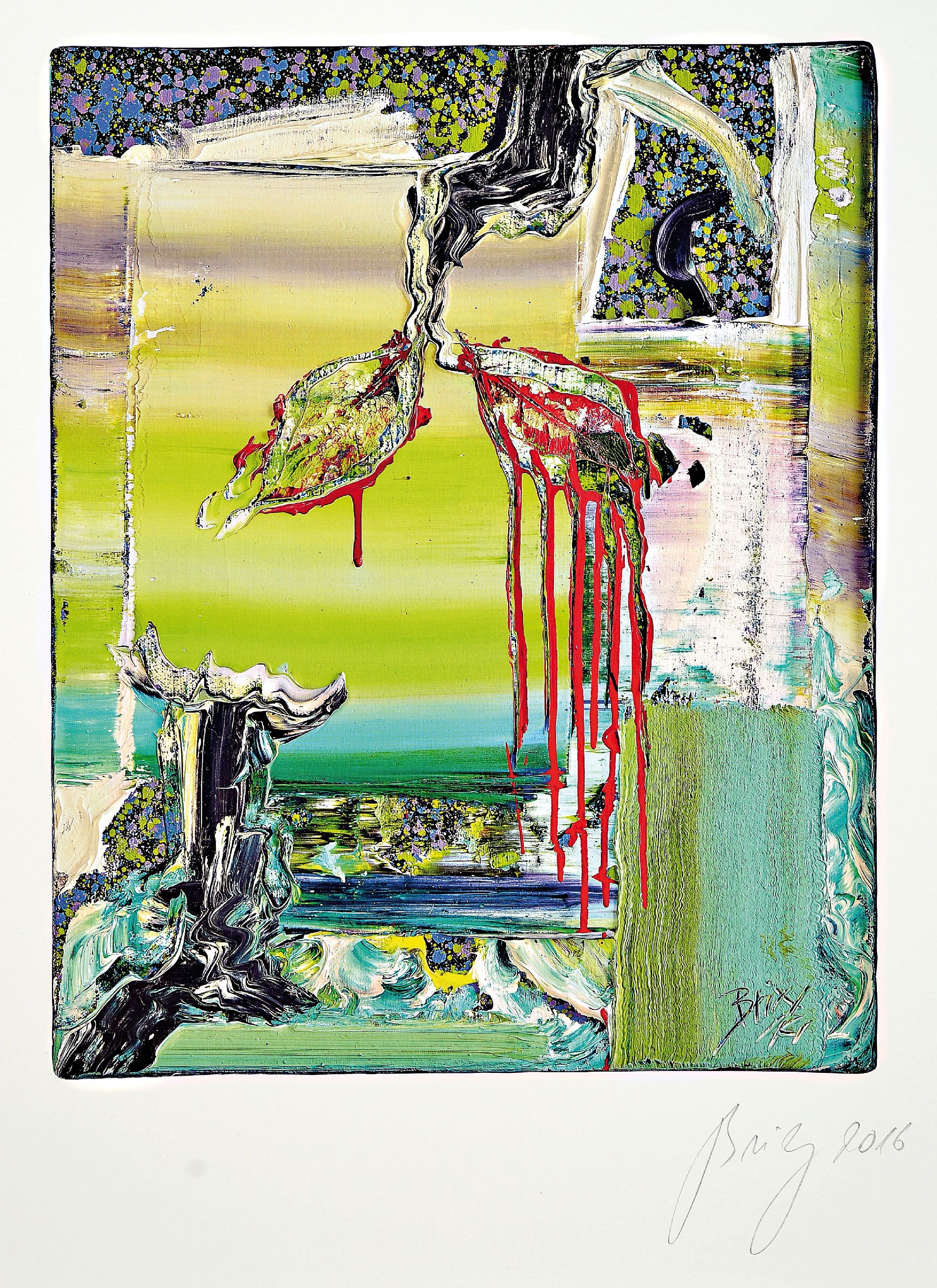 Dietmar Brixy, geb. 1961 Mannheim, vier Offsetdrucke von 2014/2016, alle handsign., einer beschnitten, je ca. 42x30cm