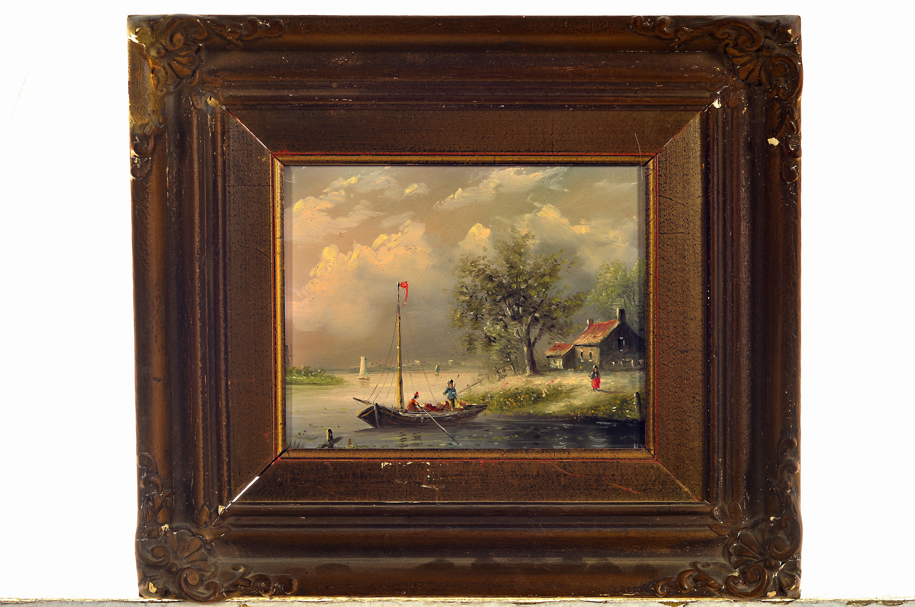 Detail a: H. Vos, niederländischer Maler, frühes 20. Jh., zwei Arbeiten in Öl auf Holz, 1x Segelboote auf bewegter See, rechts unten signiert, ca. ...