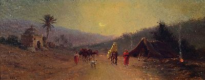 Image 26936366 - Joseph Jacques Reymann, geb. 1848, Abendstimmung über einem Beduinenlager am ...