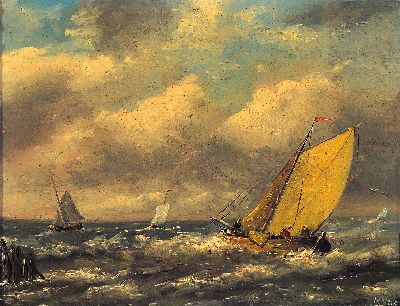 Image H. Vos, Dutch painter, early 20th century, twowork in oil on wood, 1x sailing boats on a ...