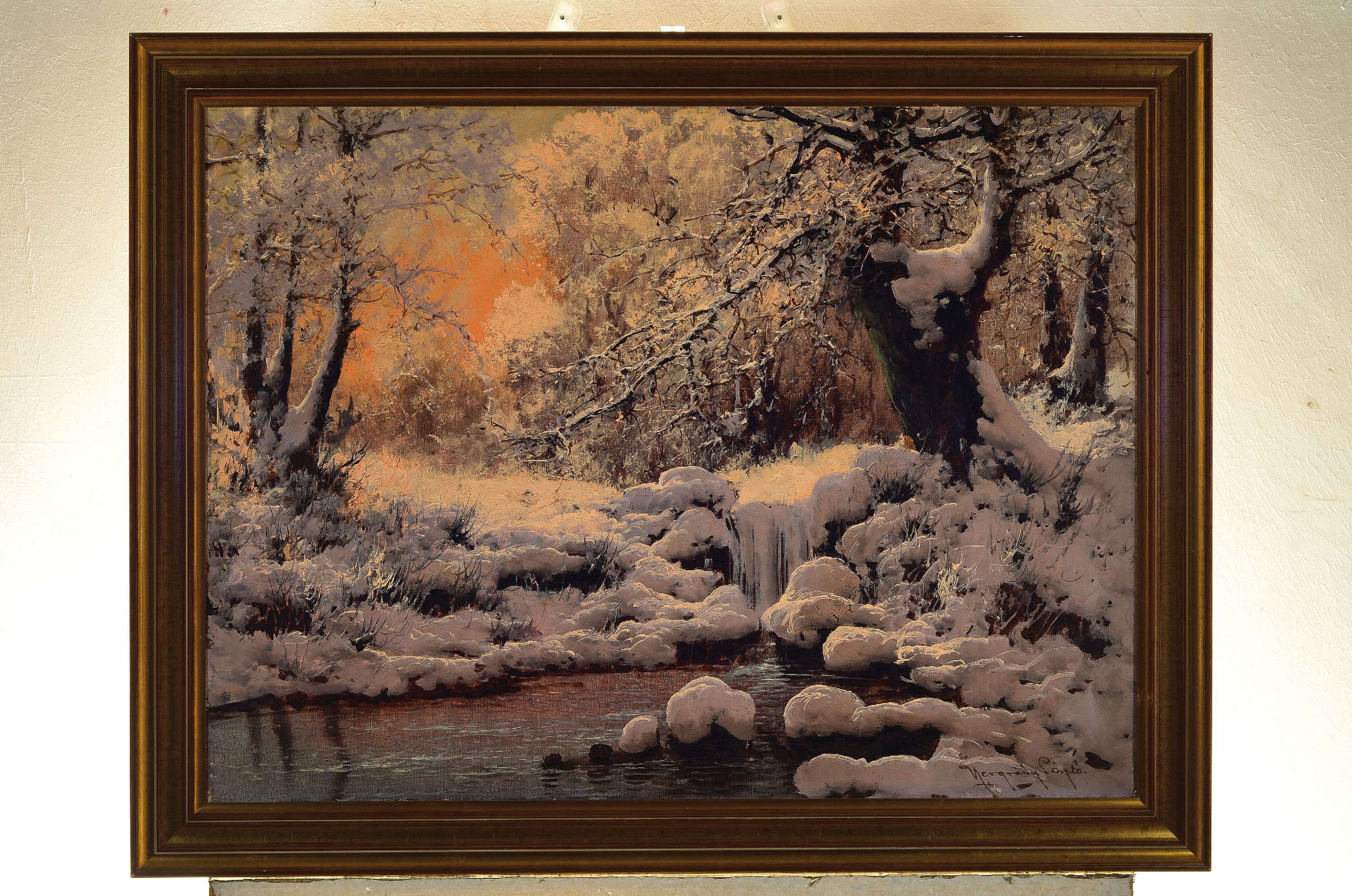 Detail k: Laszlo Neogrady, 1896-1962 Ungarn, Verschneite Waldlandschaft mit Bachlauf, Öl/Lwd, rechts unten sign., ca. 60x80cm, R. ca. 70x90cm