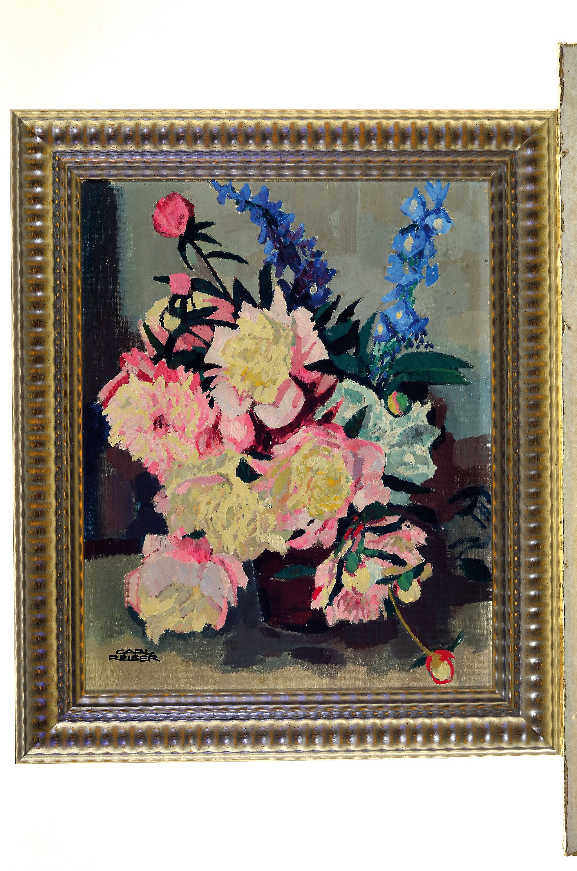 Detail k: Carl Reiser, 1877 Partenkirchen-1950 München, Blumenstillleben, Öl/Malkarton, links unten signiert, ca. 50x40cm, R. ca. 62x52cm