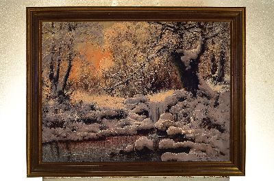 26936785k - Laszlo Neogrady, 1896-1962 Ungarn, Verschneite Waldlandschaft mit Bachlauf, Öl/Lwd, ...