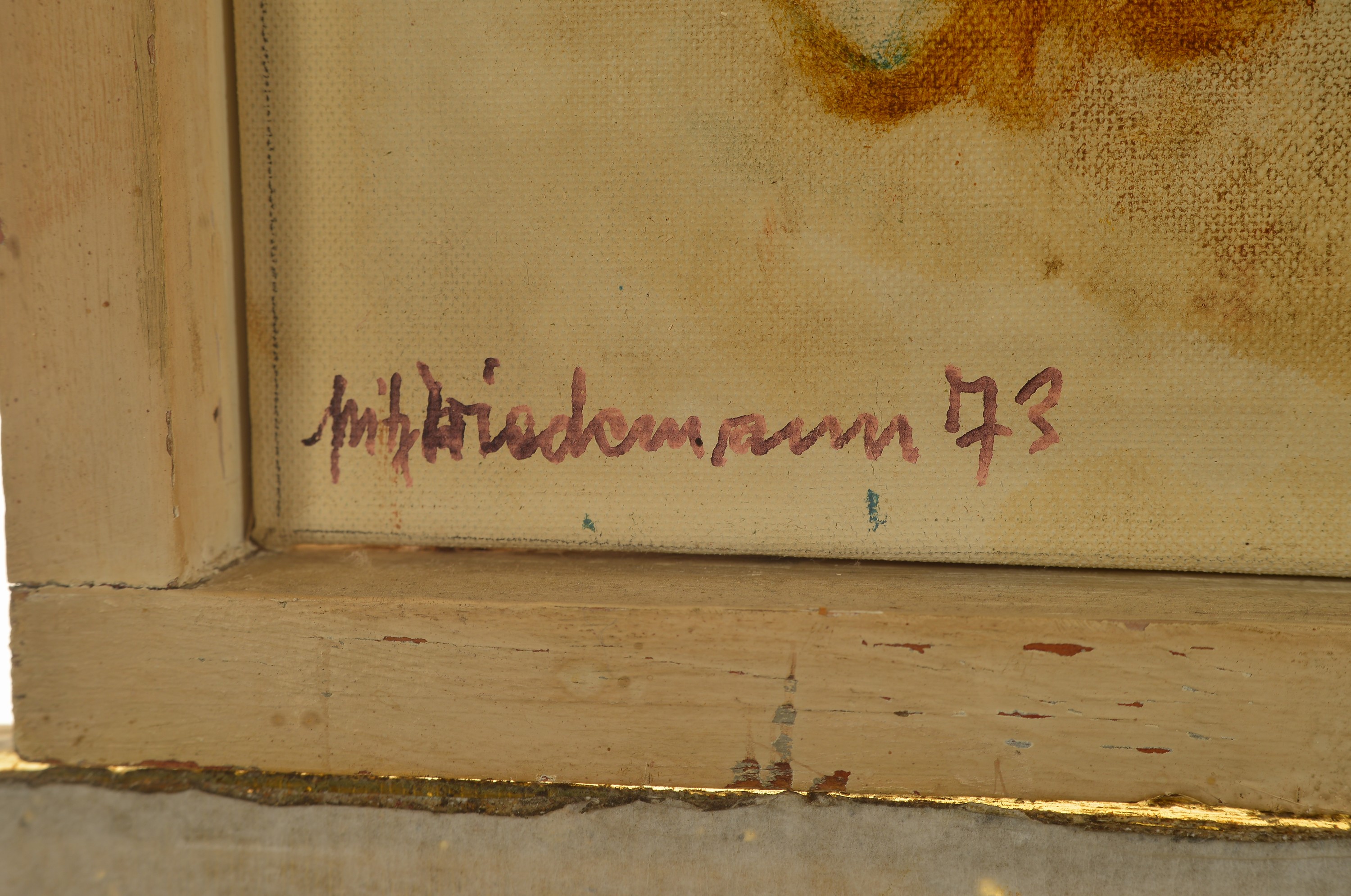 Detail b: Fritz Wiedemann, 1920-1987 Landau, 2 Arbeiten: 1x surrealistische Komposition mit Köpfen, Vase und Ziege, Öl/Lwd, links unten sign. und dat. 1973, ...