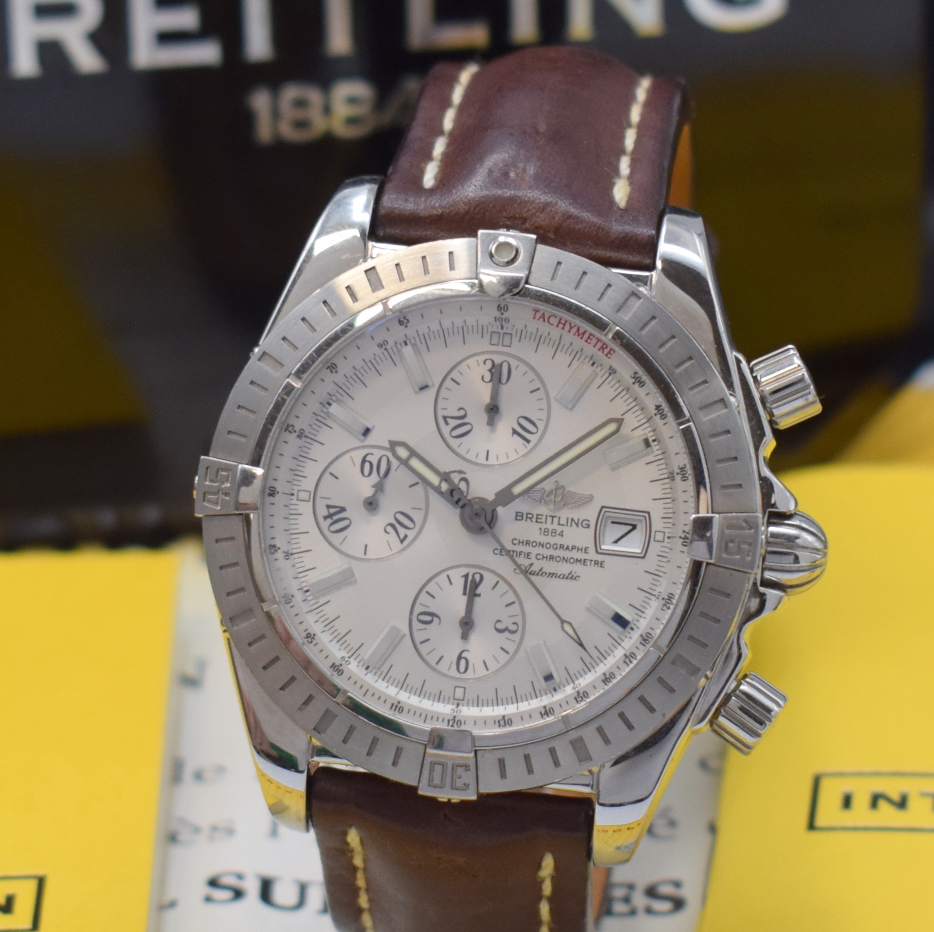 Detail a: BREITLING Chronomat Evolution Armbandchronograph Referenz A13356, Schweiz verk. lt. beil. Pap. 06/2007, Automatik, verschr. Edelstahlgehäuse, eins. ...
