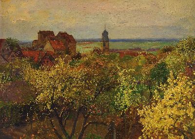 Image 26936827 - Fritz Genutat, 1876-1958 Berlin, Blick über blühende Bäume auf ein ...