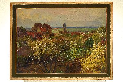 26936827k - Fritz Genutat, 1876-1958 Berlin, Blick über blühende Bäume auf ein ...