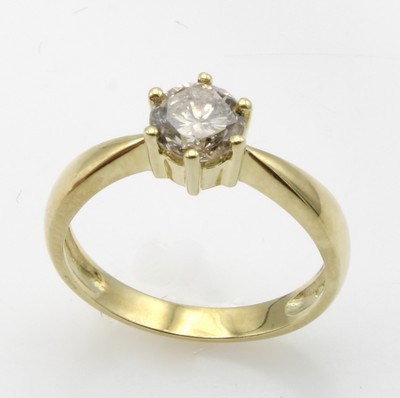 Image Ring mit Brillantsolitär, GG 585/000, Brill.ca. 1.10 ct Top light brown/p2 in ...