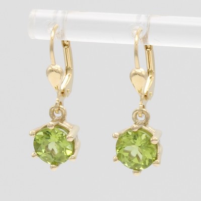 Image Paar Ohrgehänge mit Peridots, GG 585/000, 2 Peridots je ca. 7 mm, Krappenfassungen ...