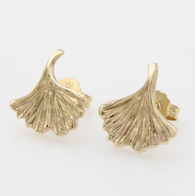 Image Paar Ohrstecker "Ginkgoblatt", GG 585/000, M. ca. 14x12 mm Schätzpreis: ...
