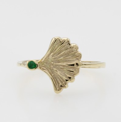 Image 26936980 - Ring "Ginkgoblatt" mit Smaragd, GG 585/000, Smaragd in Zargenfassung, RW ca. ...