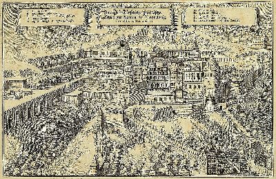 26936986b - Vier Kupferstiche zu Heidelberg, 18. Jh., a. Stadt Heidelberg mit Belagerung von 3 ...