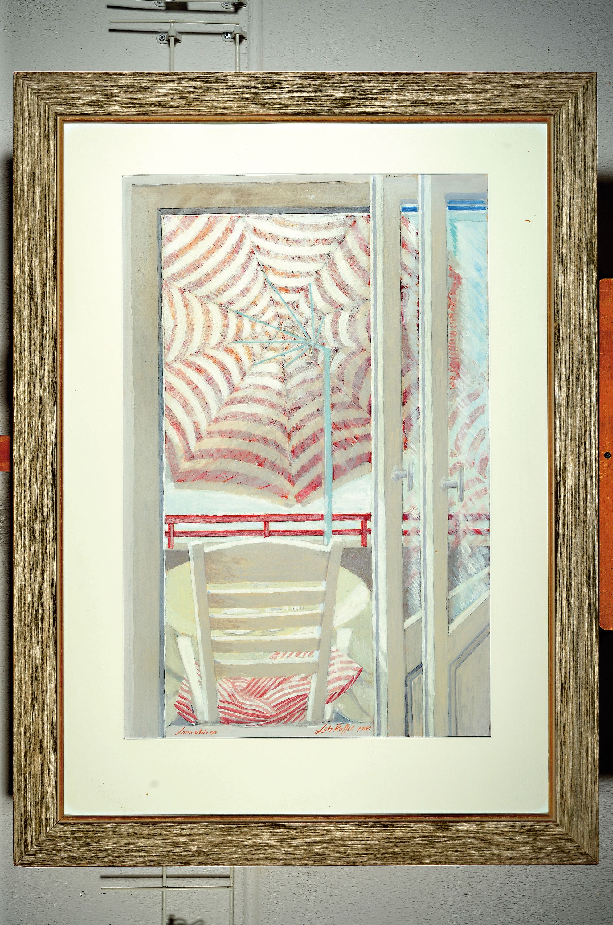 Detail k: Lutz Raffel, geb. 1943 Ostpreussen, Sonnenschirm, Tempera auf Malkarton, betitelt, signiert und dat. 1980, ca. 79x50cm, PP, u.Gl., R. ca. 112x82cm
