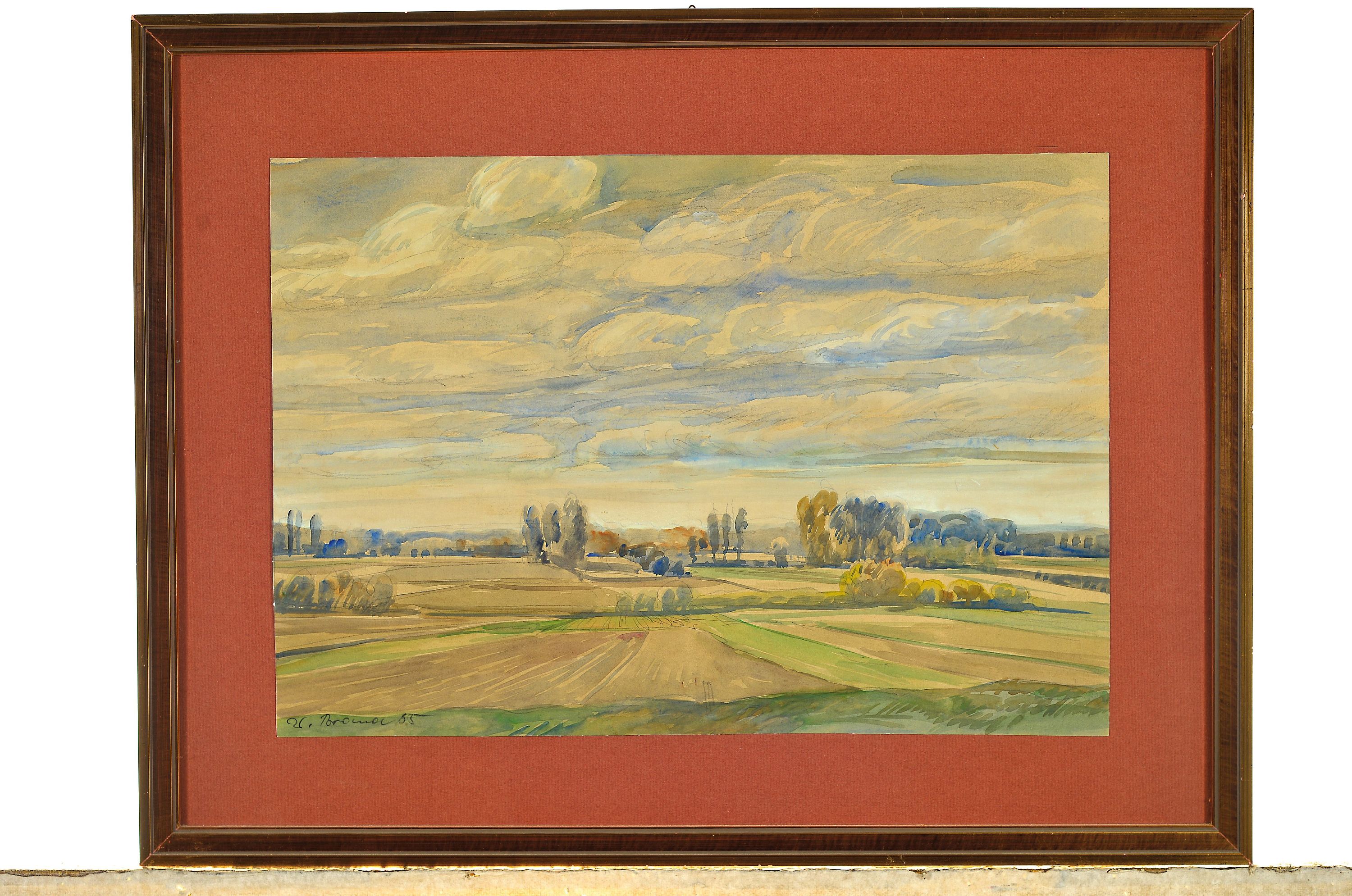 Detail k: Werner Brand, 1933-2021, Landschaft in der Vorderpfalz, Aquarell auf Papier, links unten sign. und dat. 65, ca. 30x42cm, u.Gl., R. ca. 43x56cm