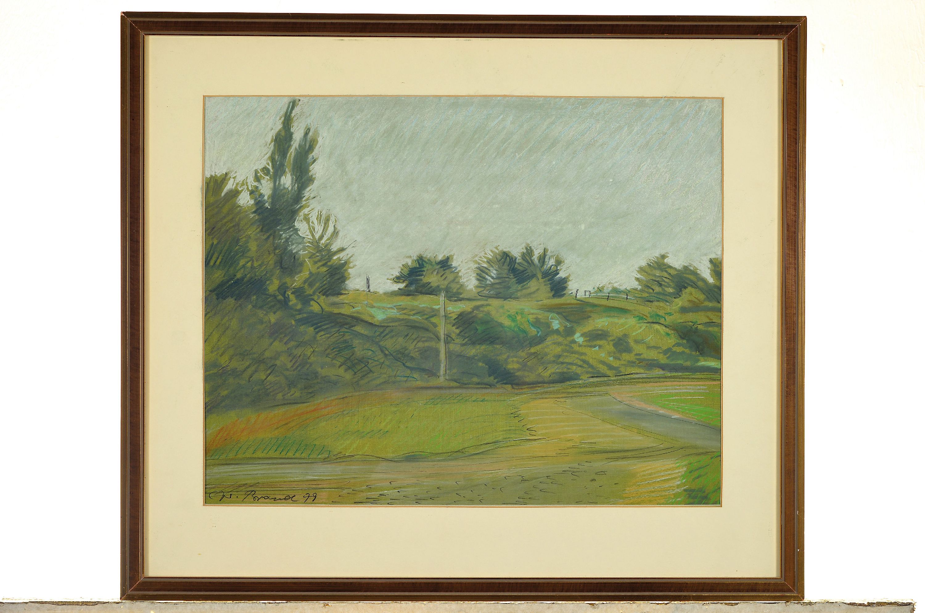 Detail k: Werner Brand, 1933-2021, Hügelige Landschaft, Pastell auf Papier, links unten sign. und dat. 79, ca. 35x44cm, PP, u.Gl., R. ca. 50x58 cm