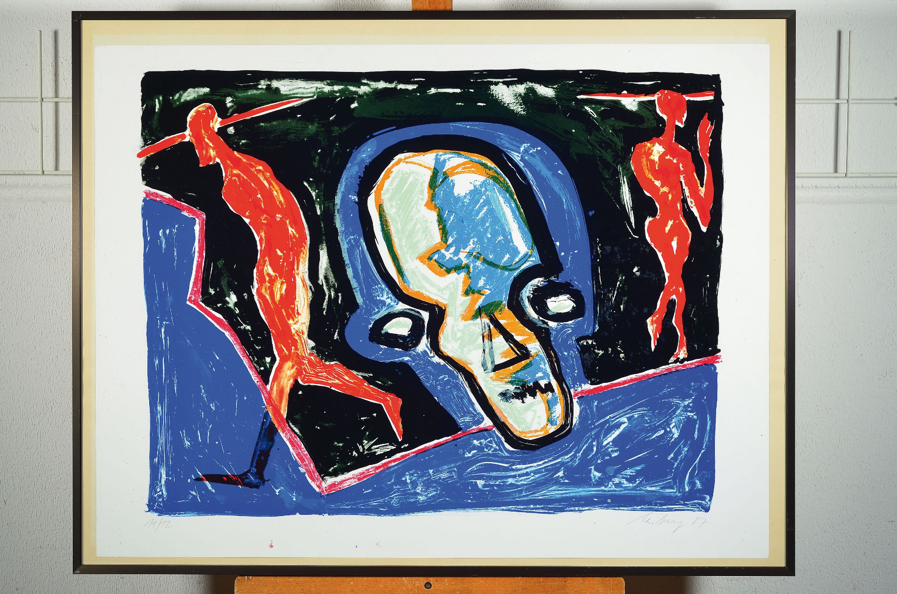 Detail k: Helge Leiberg, geb. 1954, Farbsiebdruck, handsign. und dat. 87, num. 11/12, Blattgr. ca. 65x85cm, u.Gl., R. ca. 72x91cm