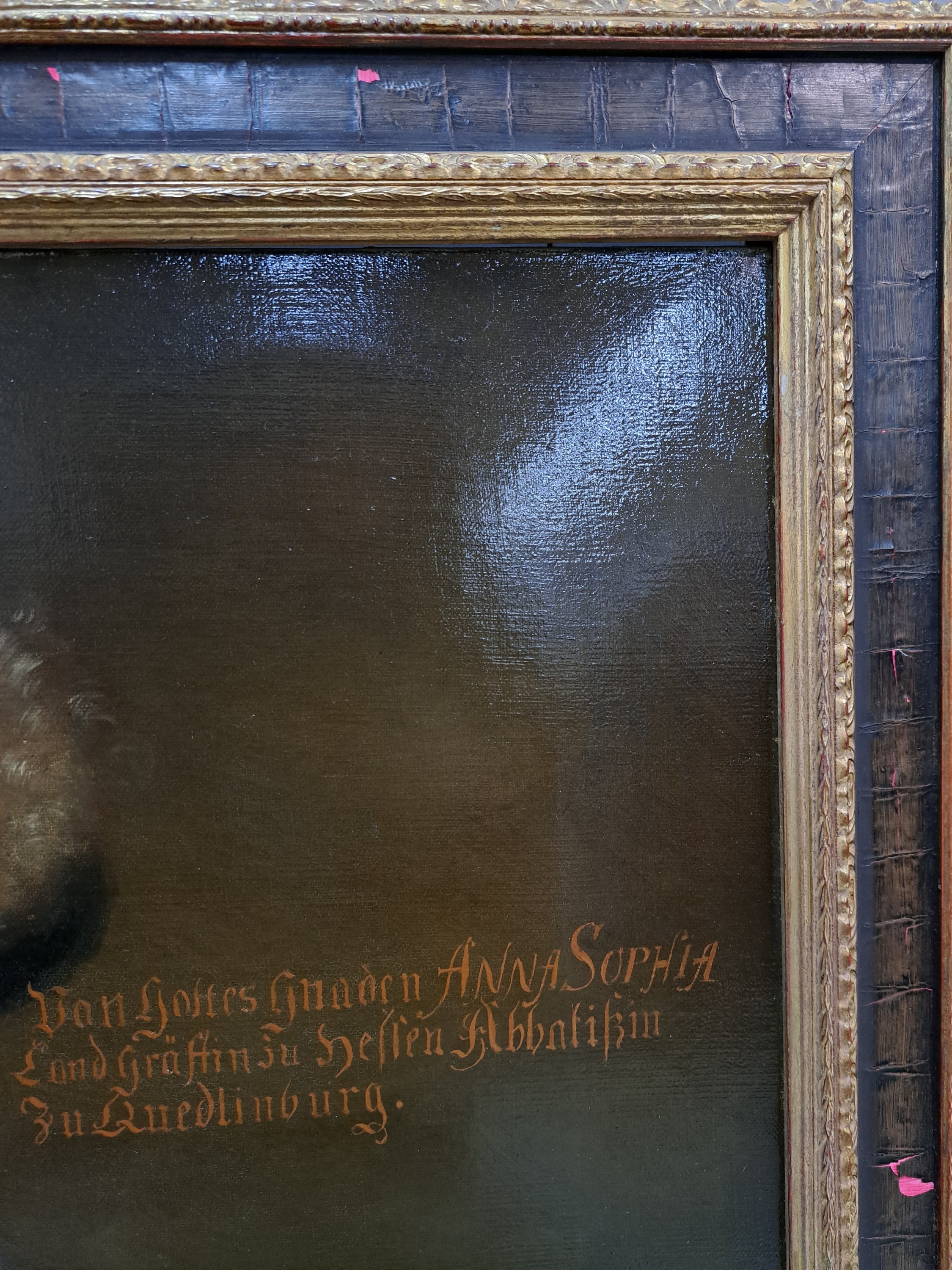 Detail f: Unbekannter Barockmaler, 17./18. Jh., Porträt der Prinzessin Anna Sophia, Tochter des Landgrafen Georg II von Hessen, Äbtissin des Stifts ...