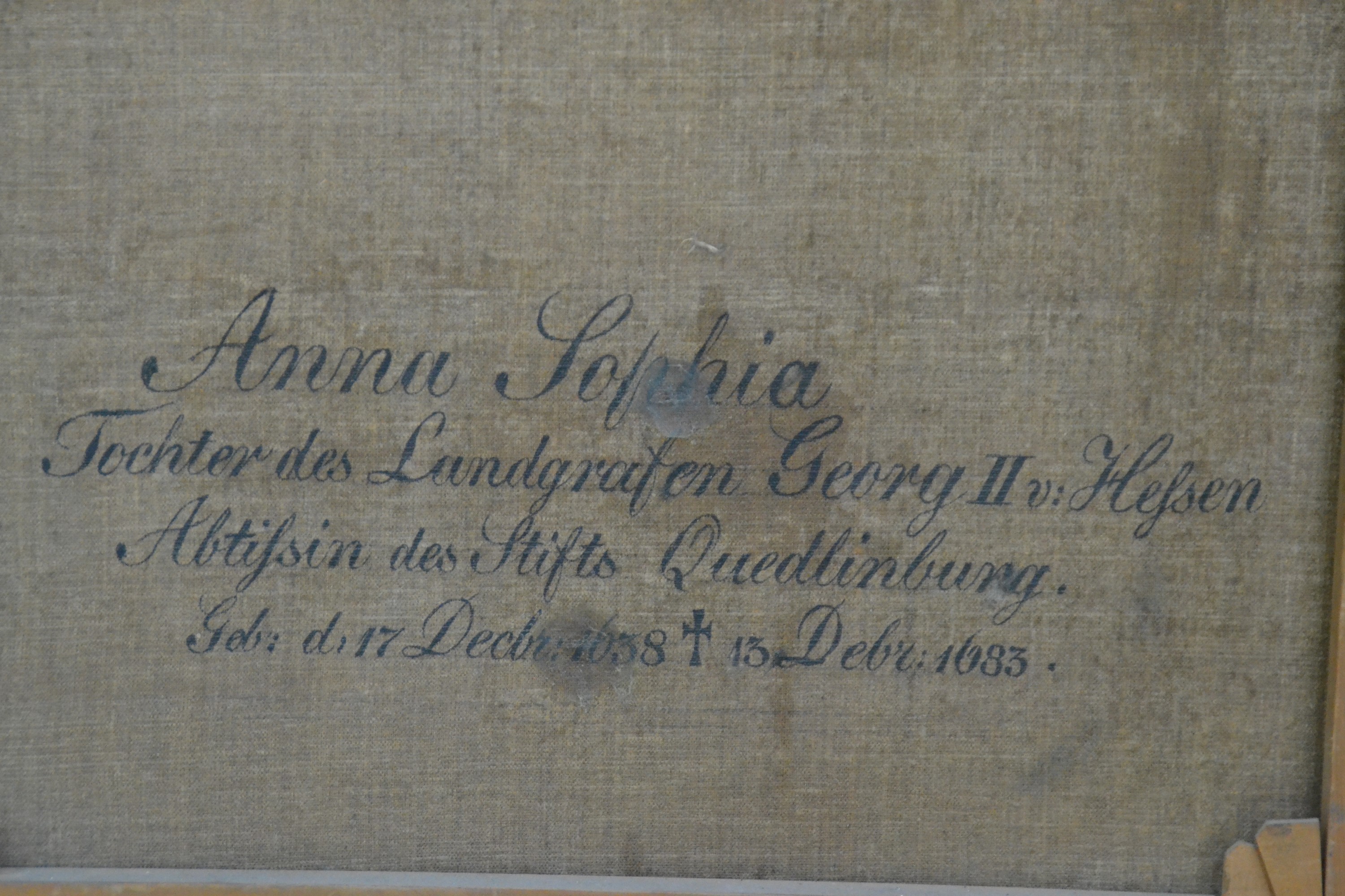 Detail j: Unbekannter Barockmaler, 17./18. Jh., Porträt der Prinzessin Anna Sophia, Tochter des Landgrafen Georg II von Hessen, Äbtissin des Stifts ...