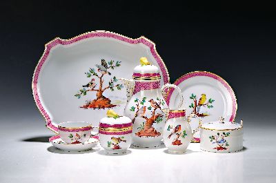 Image Kaffeeservice, Höchst, 2. Hälfte 20. Jh, Vogeldekor mit purpurrotem Dekor, ...