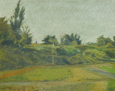 Image 26937046 - Werner Brand, 1933-2021, Hügelige Landschaft, Pastell auf Papier, links unten sign. ...