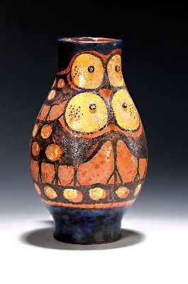 Image 26937054 - Eulenvase von Eva Fritz-Lindner, 1933-2017, Karlsruher Majolika, 1970er Jahre, bunt ...