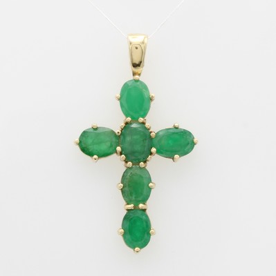 Image Kreuzanhänger mit Smaragden, GG 585/000, 6 ovale Smaragde zus. ca. 4.64 ct, ...