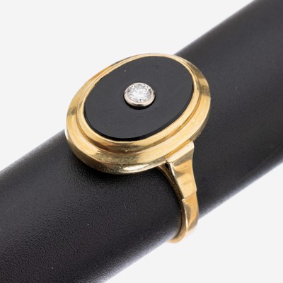 Image 14 kt Gold Onyx-Brillant-Ring, um 1930, GG 585/000, ovaler Ringkopf mit Onyxplatte, ...