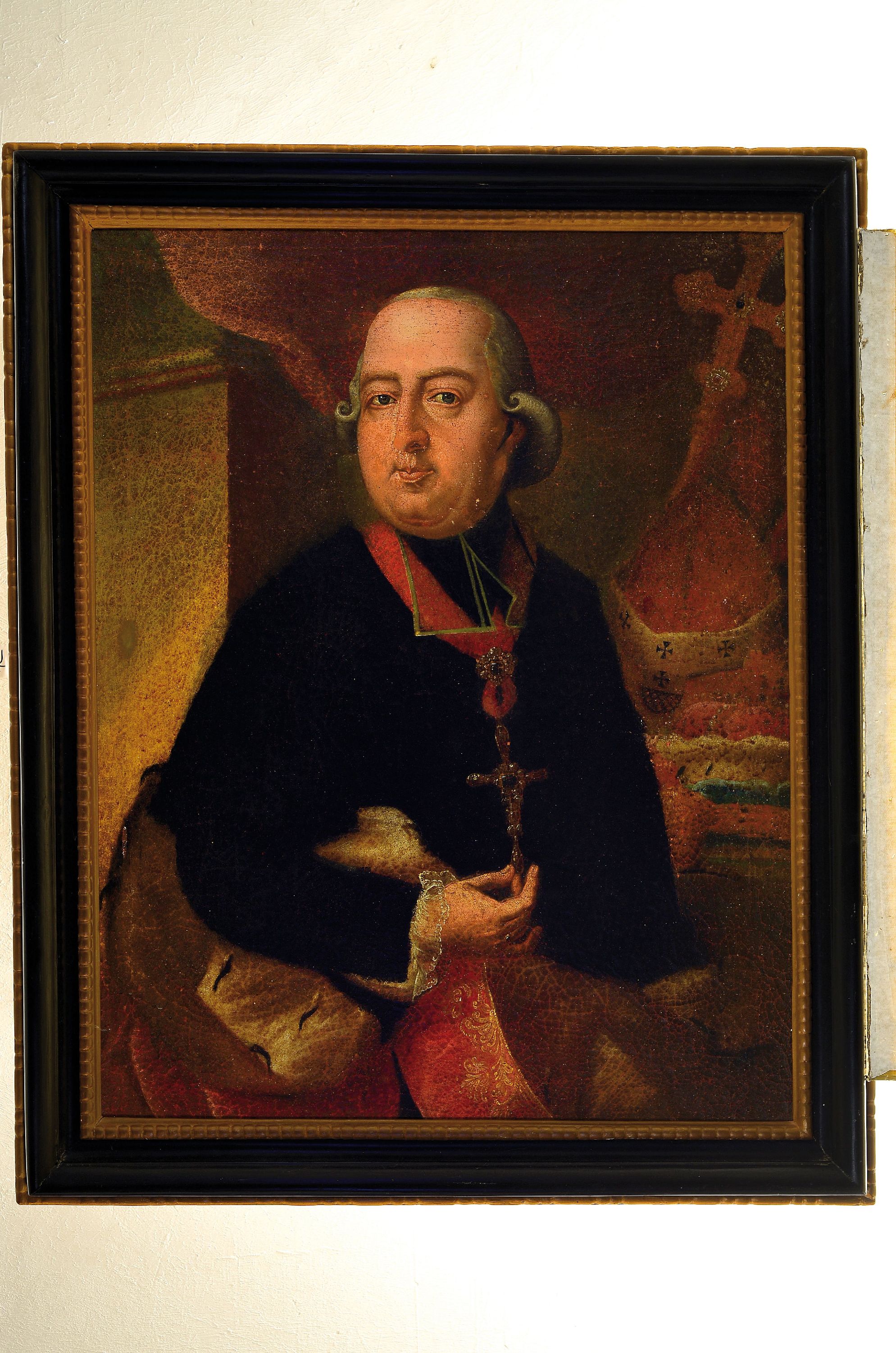 Detail k: Barockgemälde, 17./18. Jh., Porträt eines Geistlichen, Öl/Lwd, krakeliert und beschädigt, ca., 65 x 84 cm, Rahmen ca. 97 x 80 cm