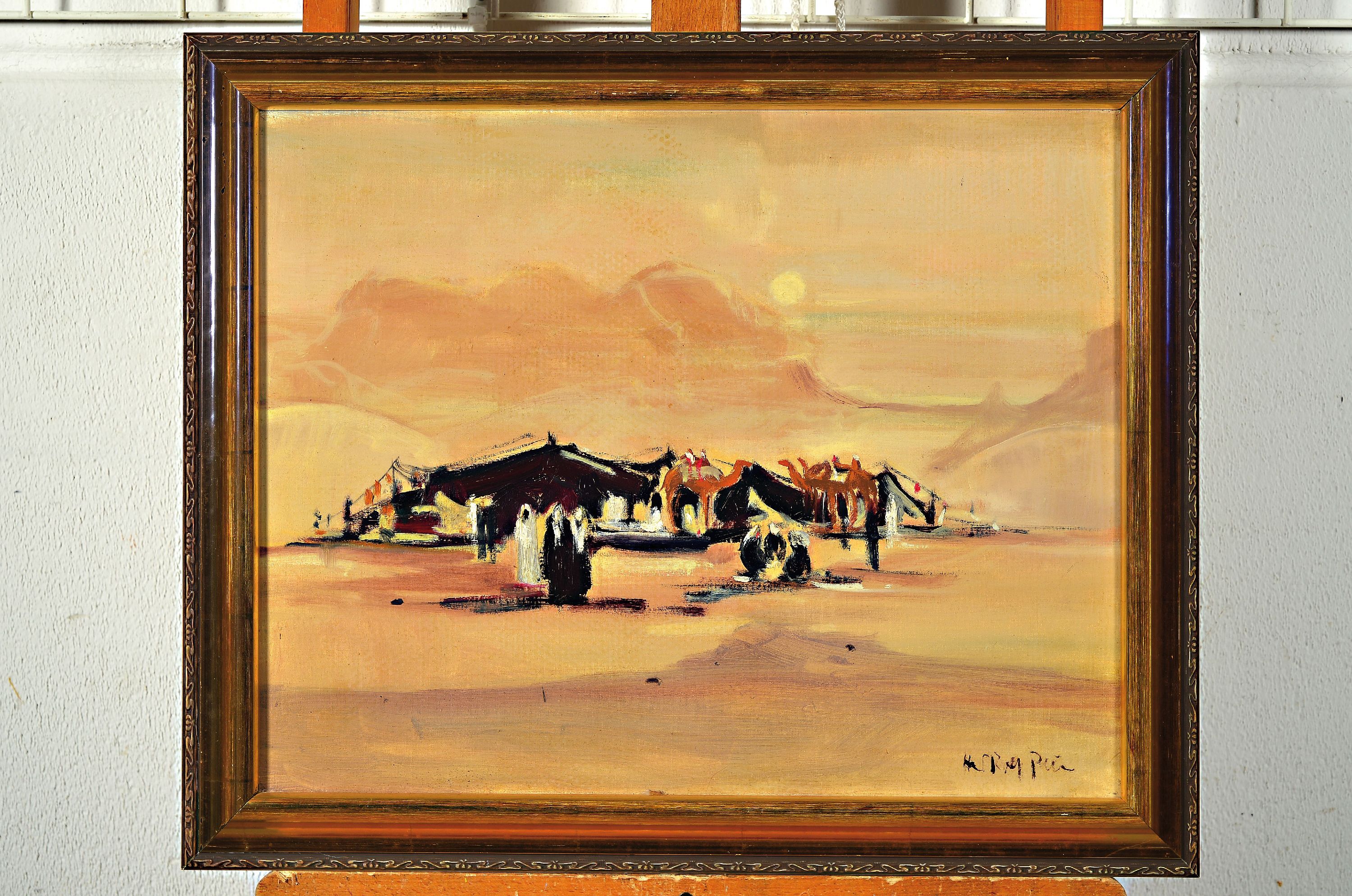 Detail l: Hans Rolf Peter, 1926 - 2020 Neustadt/Wstr. zwei Ölgemälde: Beduinenmarkt in der Sinai- Wüste, Etikett Kunstausstellung der Münchener ...