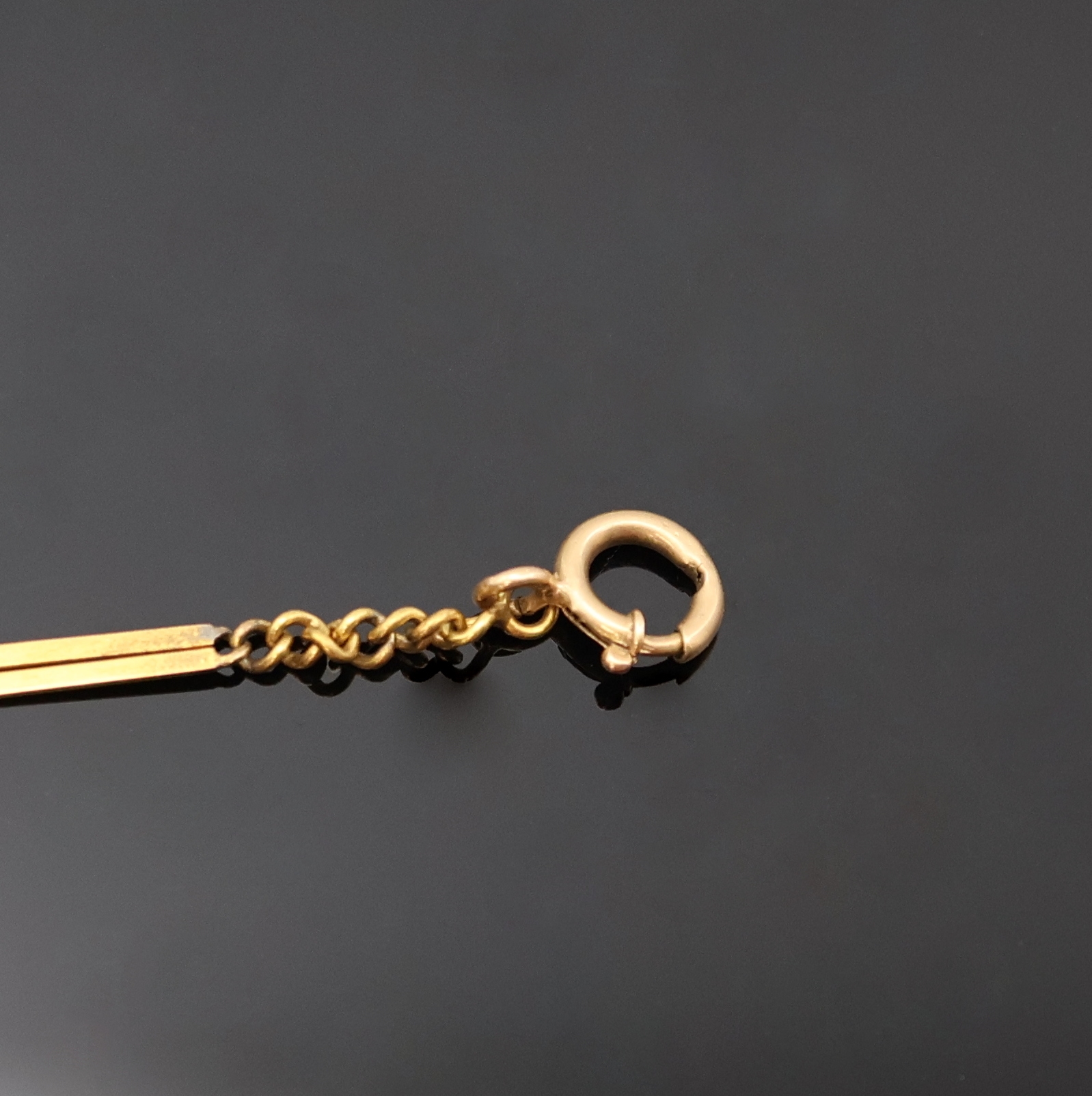 Detail b: Taschenuhrkette in GG 585/000, mit Federring und Karabiner, L. ca. 30 cm, Gew. ca. 11g, aus Sammlungsauflösung