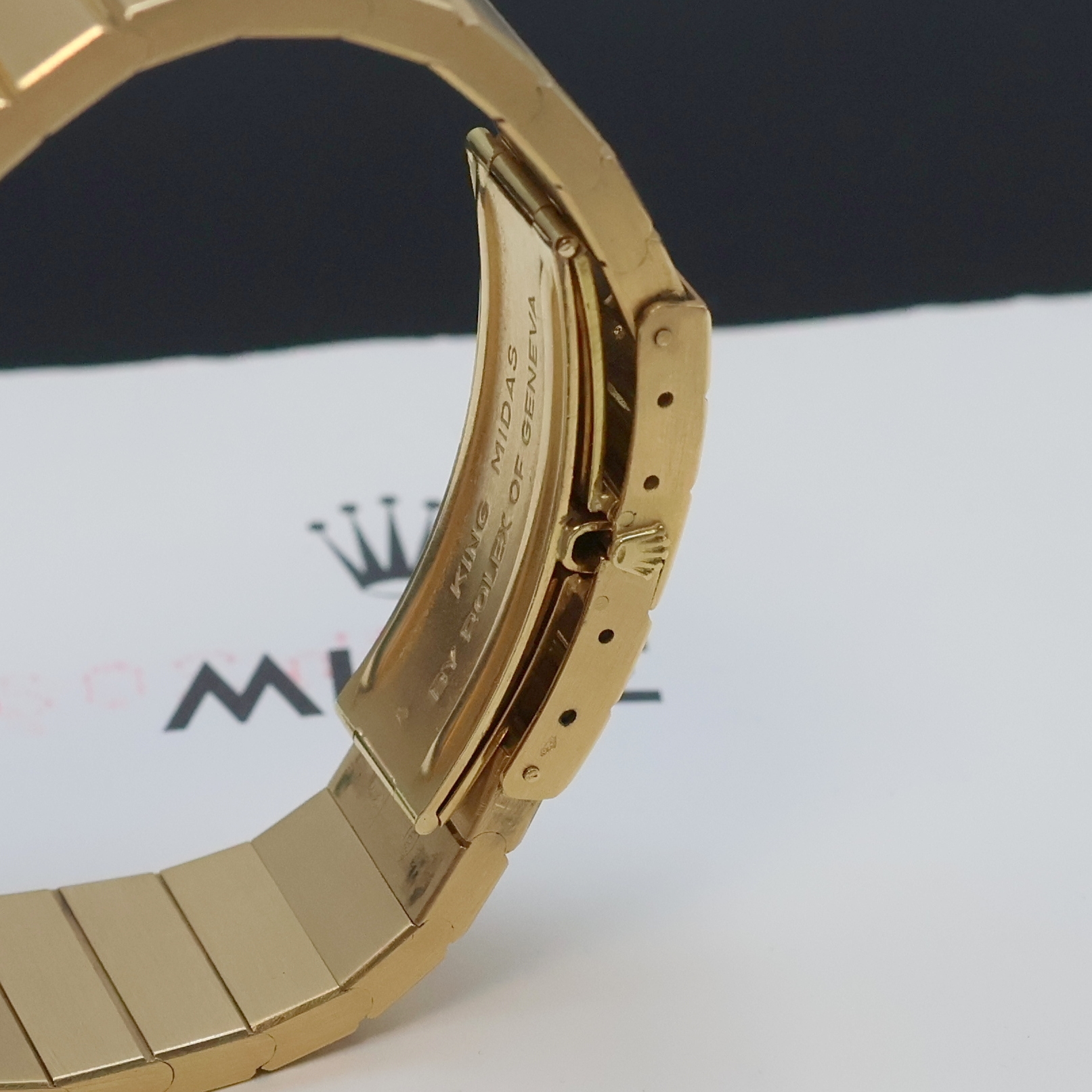 Detail c: ROLEX seltene Herrenarmbanduhr King Midas Nummer 407 der ersten Serie Referenz 9630, Handaufzug, massives, asymmetrisches GG 750/000 Geh. in Form ...