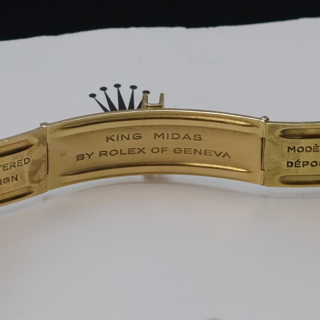 Detail e: ROLEX seltene Herrenarmbanduhr King Midas Nummer 407 der ersten Serie Referenz 9630, Handaufzug, massives, asymmetrisches GG 750/000 Geh. in Form ...