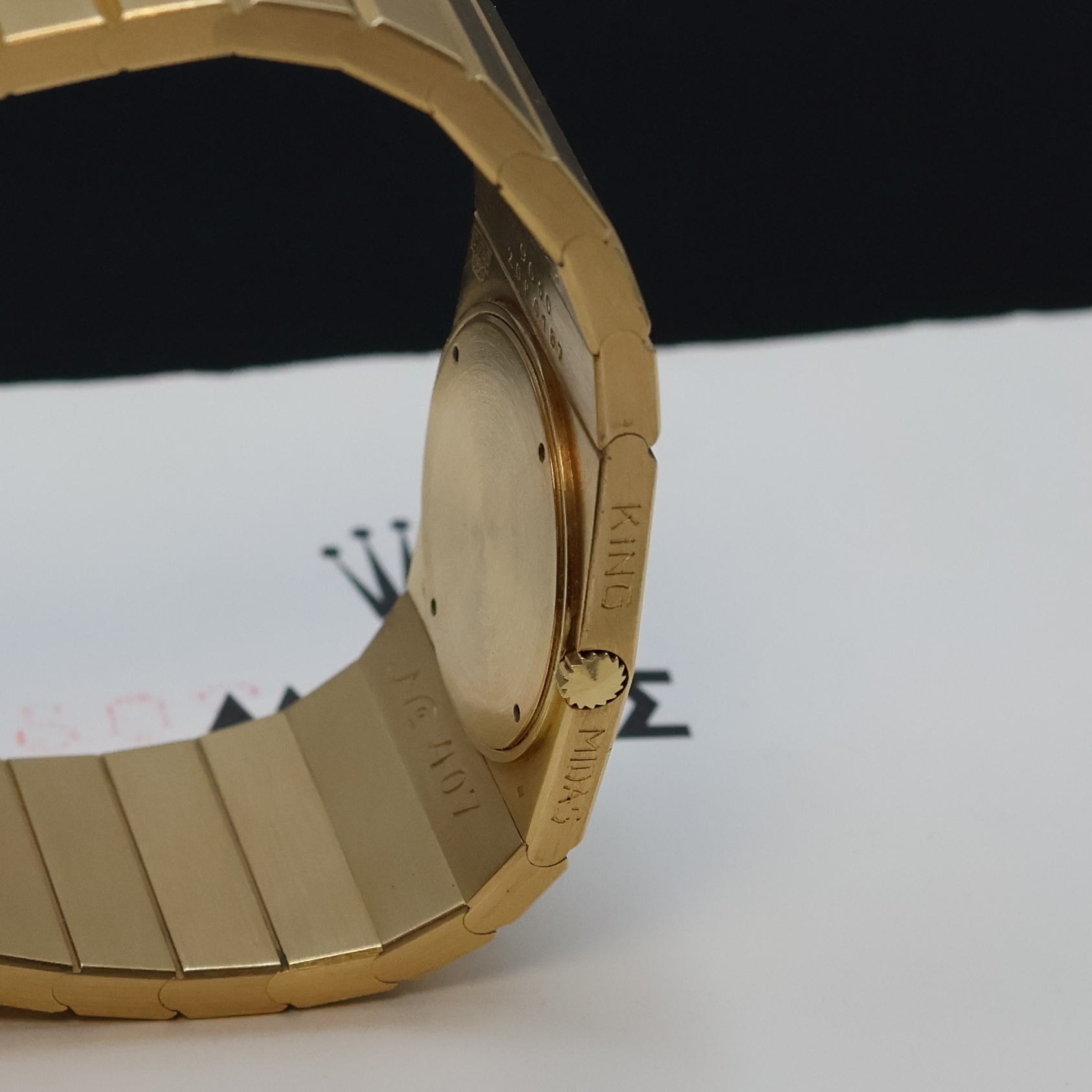 Detail f: ROLEX seltene Herrenarmbanduhr King Midas Nummer 407 der ersten Serie Referenz 9630, Handaufzug, massives, asymmetrisches GG 750/000 Geh. in Form ...