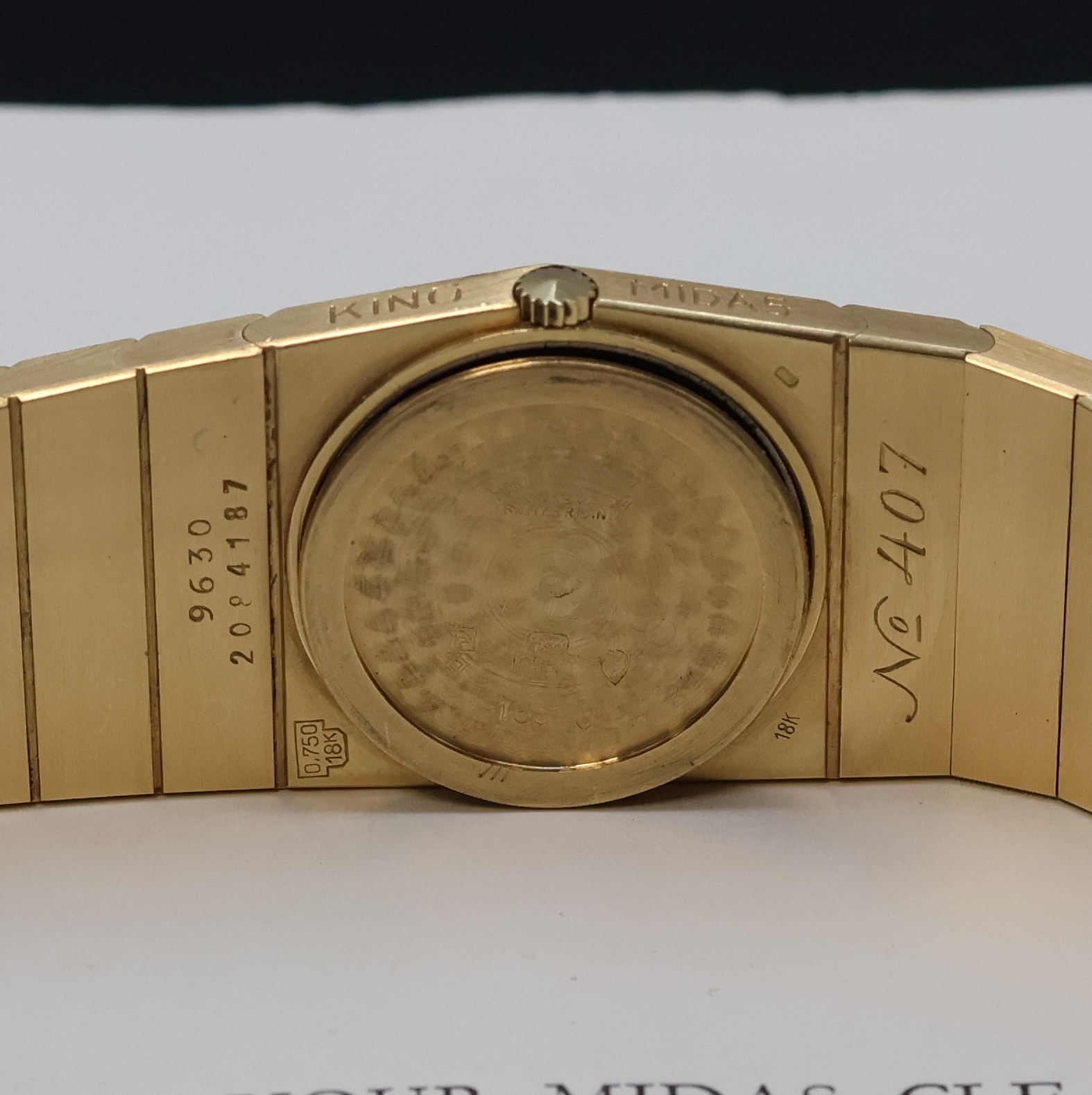 Detail i: ROLEX seltene Herrenarmbanduhr King Midas Nummer 407 der ersten Serie Referenz 9630, Handaufzug, massives, asymmetrisches GG 750/000 Geh. in Form ...