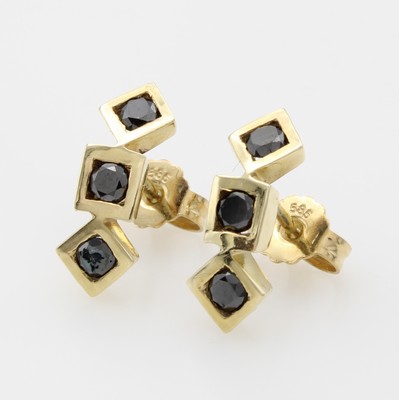 Image 26937100 - Paar Ohrstecker mit Diamanten, GG 585/000, 6 schwarze Diam. (beh.) in carréef. ...