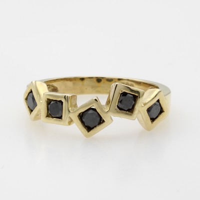 Image 26937105 - Ring mit Diamanten, GG 585/000, 5 schwarze Diam. (beh.) in carréef. Fassungen ...