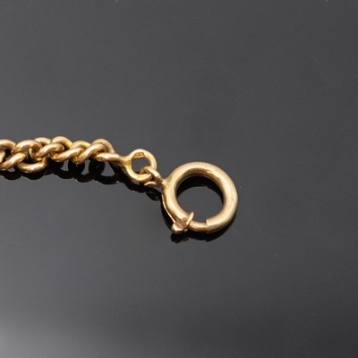 26937143b - Taschenuhrkette in GG 585/000, mit Federring und Karabiner, L. ca. 30,5 cm, Gew. ca. ...