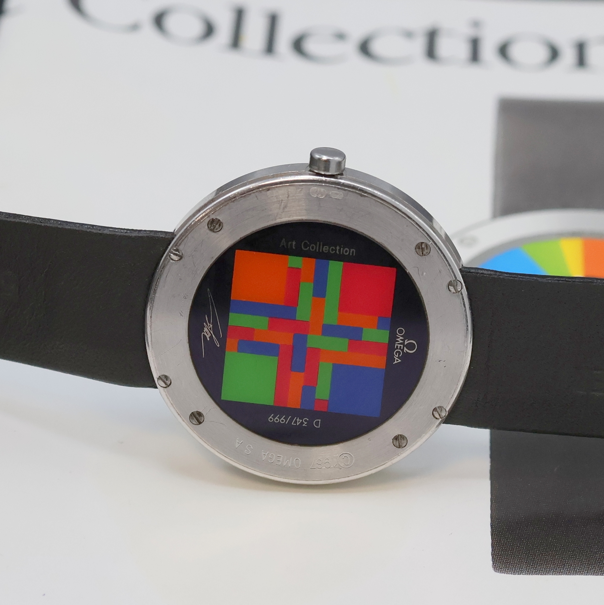 Detail d: OMEGA Art Edition Richard Paul Lohse auf 999 Stück limitierte Armbanduhr in WG 750/000 Referenz 1950430/5950430, Schweiz um 1990, quarz, 4-fach ...