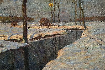 Image 26937225 - H. Memel o.ä., wohl 20/30er Jahre, winterliche Bachlandschaft mit Bäumen, ...