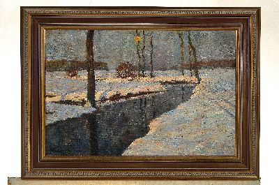 26937225k - H. Memel o.ä., wohl 20/30er Jahre, winterliche Bachlandschaft mit Bäumen, ...
