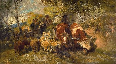 Image Attribution Heinrich von Zügel, 1850 Murrhardt- 1941 Munich, Driving out the herd, ...