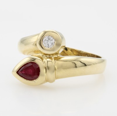 Image Ring mit Rubin und Brillant, GG 585/000, Rubintropfen, Brill. ca. 0.10 ct Weiß/si, ...