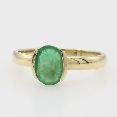 Image 26937259 - Ring mit Smaragd, GG 585/000, ovaler Smaragd in Halbzarge gef. ca. 1.24 ct, RW ca. 56 ...