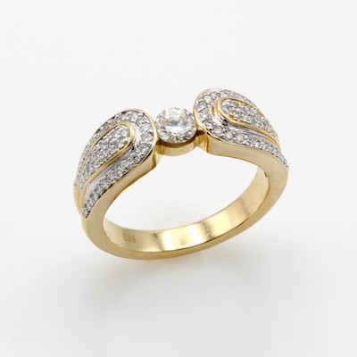 Image Ring mit Brillanten, GG 585/000 z.T. rhod., 1 Brill. mittig gef. in Spannringoptik ca. ...