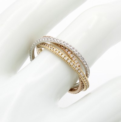 Image 3-reihiger Memoryring mit Brillanten, GG/WG/RG 585/000, 168 Brill. zus. ca. 0.50 ct ...