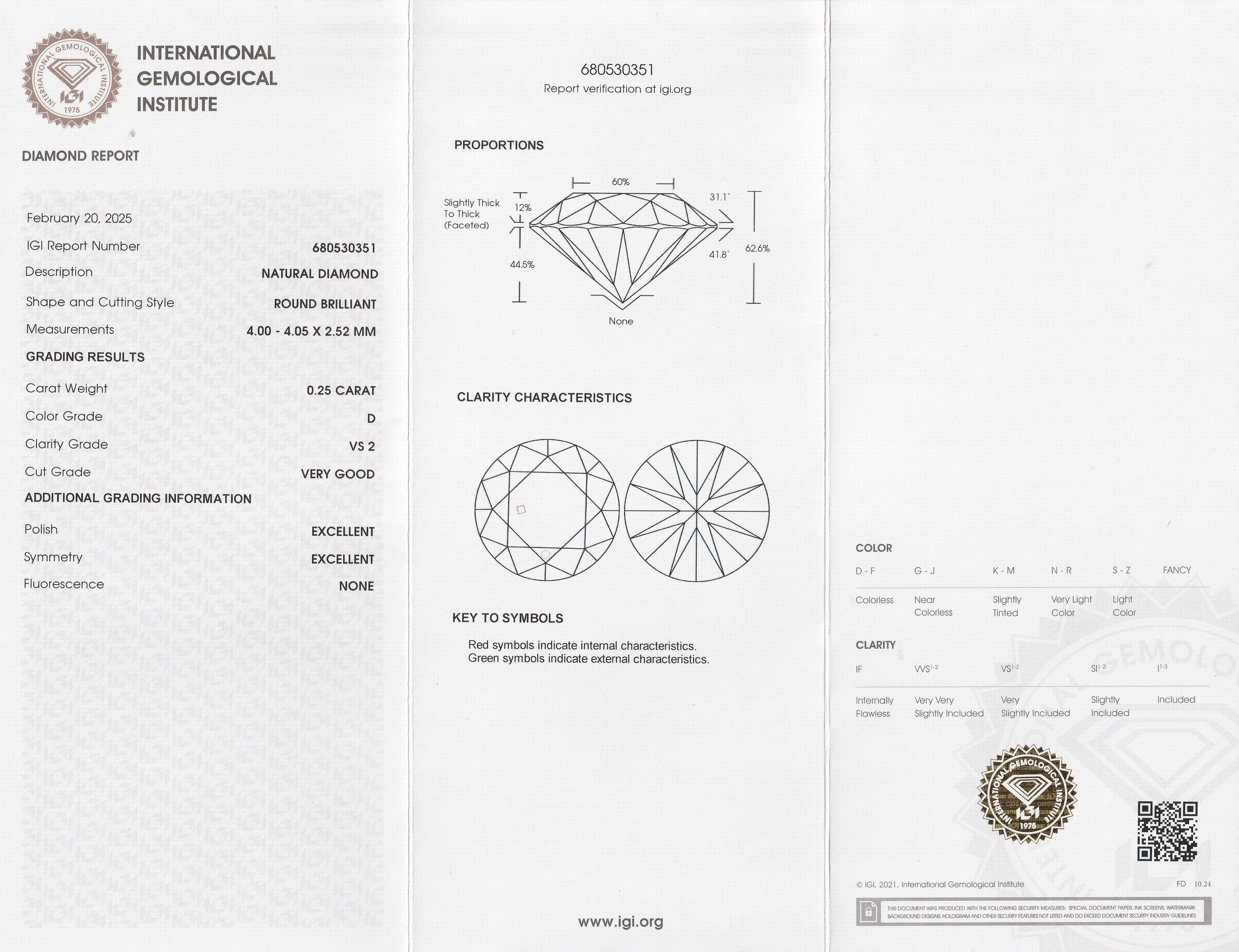 Detail a: Loser Brillant, 0.25 ct hochfeines Weiß+ (D)/vs2, eingeschweißt mit IGI-Expertise